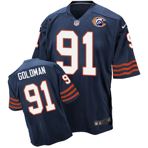 Nike Bears #91 Eddie Goldman Navy Blue Throwback Men's Stitched NFL Elite Jersey - Click Image to Close